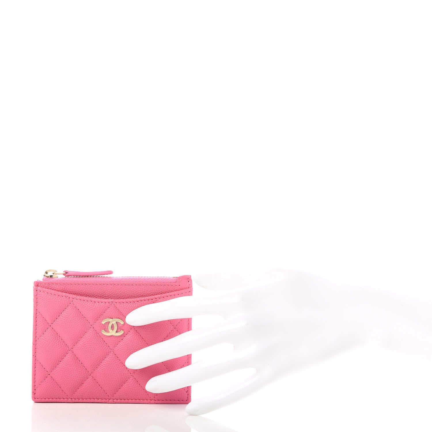 Chanel Caviar Quilted CC Zip Card Holder Pink 2 of 8