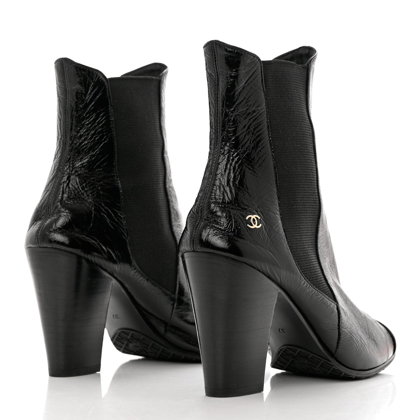 Lambskin Patent Cap Toe Ankle Boots 37 Black