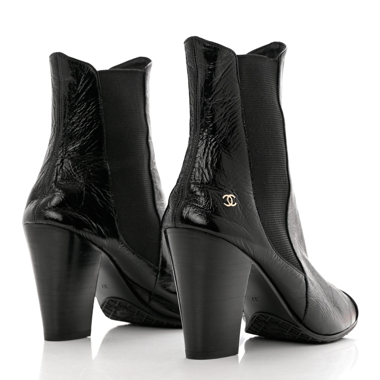Chanel Lambskin Patent Cap Toe Ankle Boots 37 Black 4 of 8