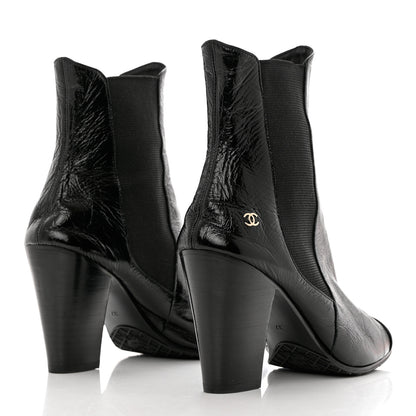 Chanel Lambskin Patent Cap Toe Ankle Boots 37 Black 4 of 8