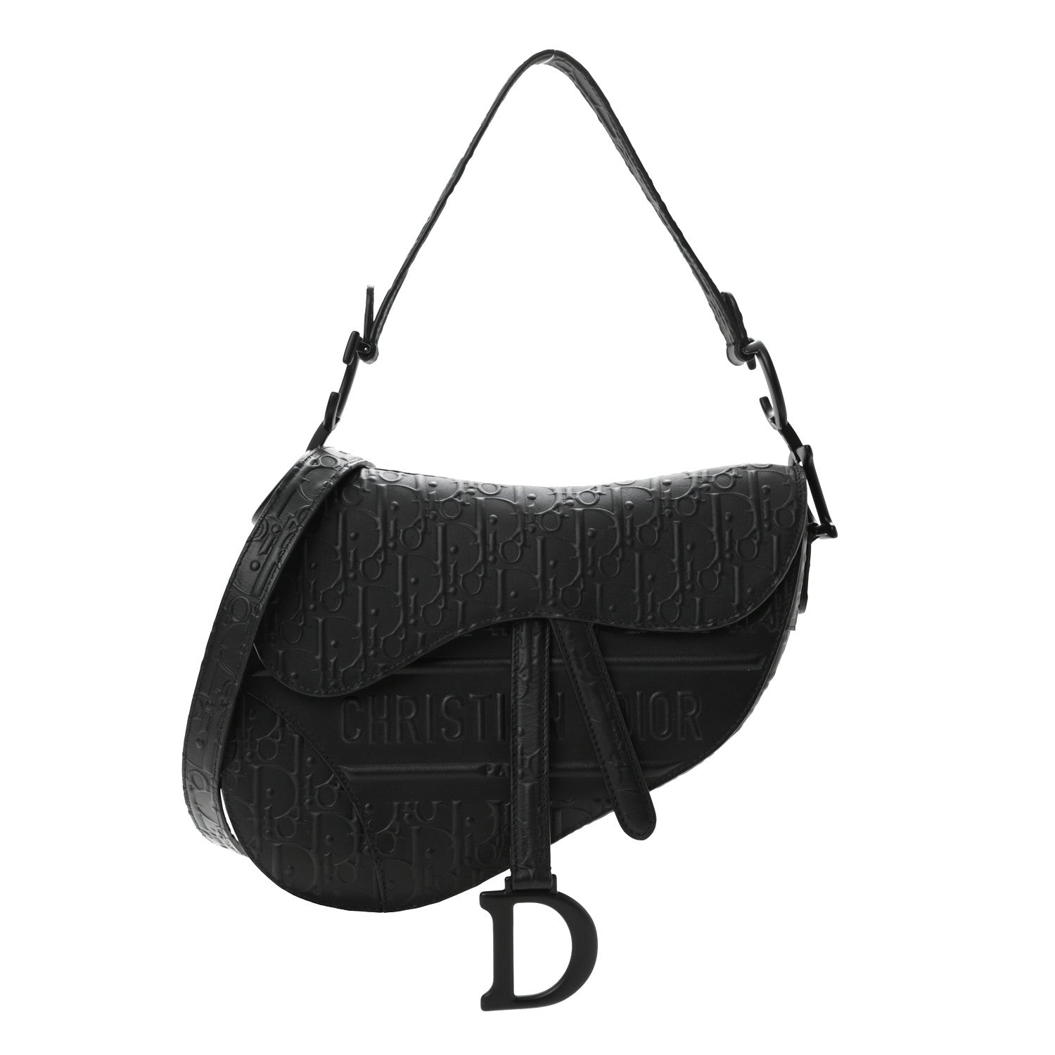 Christian Dior Calfskin Embossed Oblique Saddle Bag With Strap Black 1 of 10