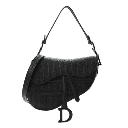Christian Dior Calfskin Embossed Oblique Saddle Bag With Strap Black 1 of 10