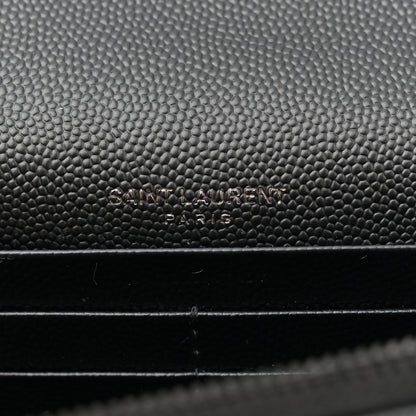 Saint Laurent Grain De Poudre Matelasse Chevron Monogram Monochrome Envelope Chain Wallet Black 6 of 11