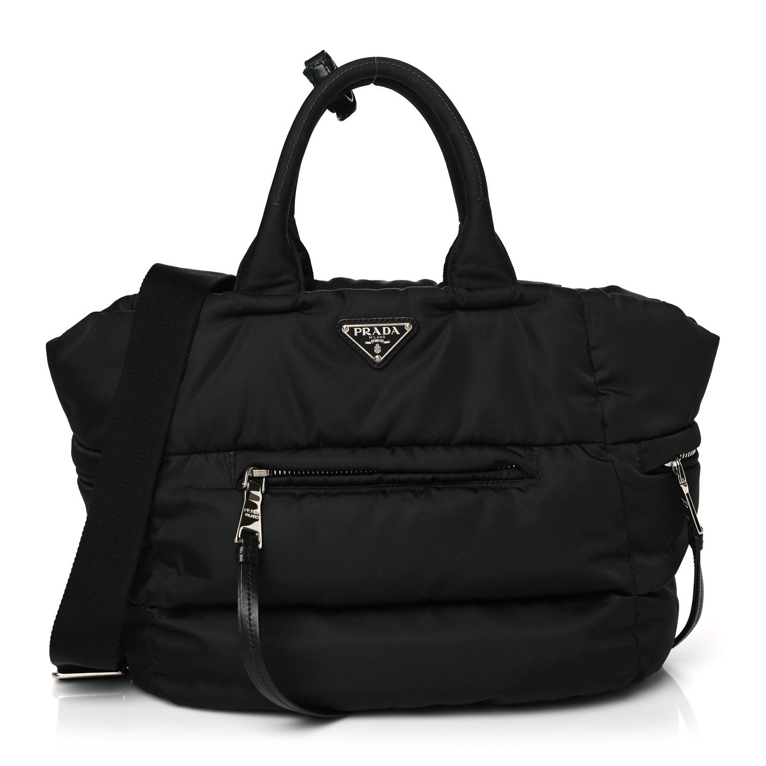 Prada Nylon Quilted Padded Triangle Logo Zip Tote Black 1 of 8