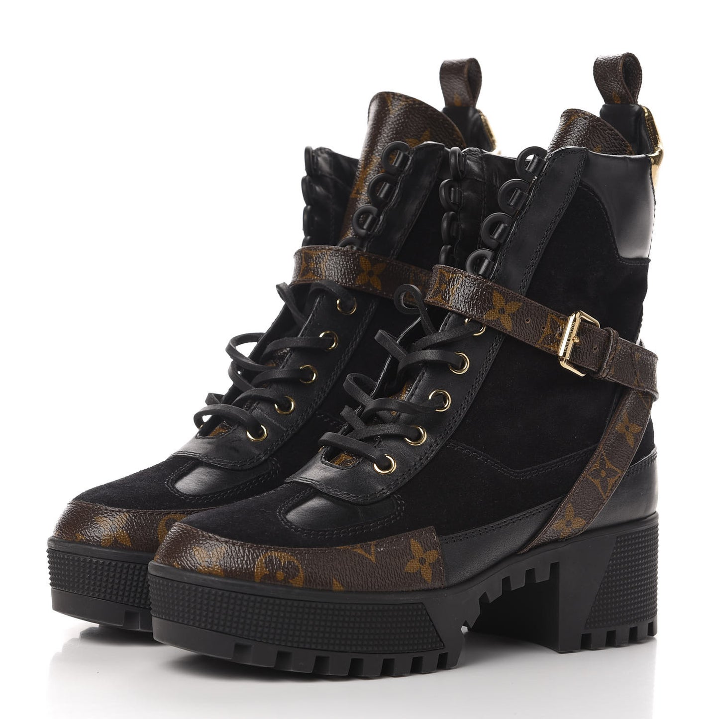 Suede Calfskin Monogram Laureate Platform Desert Boots 37 Black