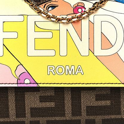 Fendi Glazed Fabric Vitello Liberty FF 1974 Logo Hairdo Girls Inlay Continental Wallet on Chain Mogano Panna Multicolor 8 of 10