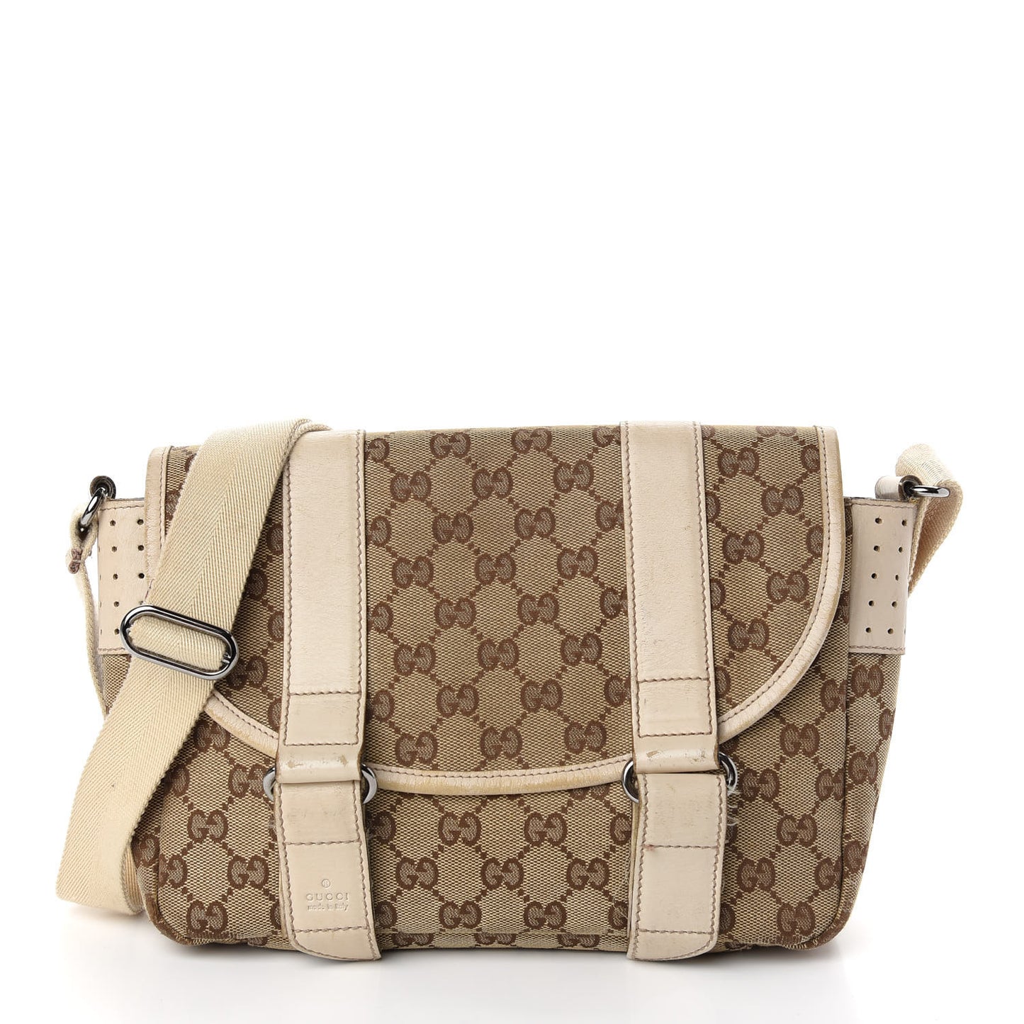 Monogram Small Double Buckle Flap Messenger Bag Off White