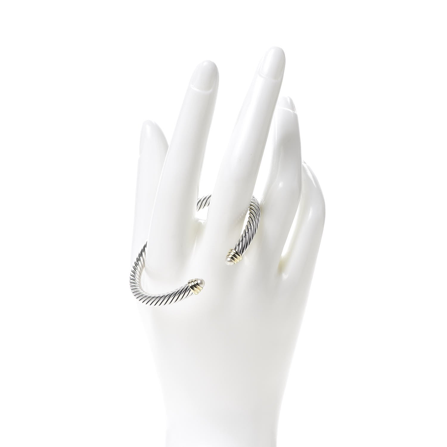 David Yurman Sterling Silver 14K Yellow Gold Pearl 5mm Cable Classics Petite Color Bracelet 2 of 5