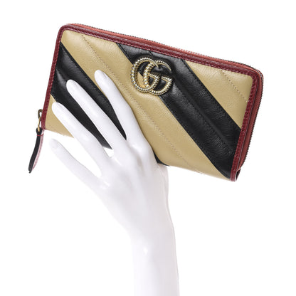 Gucci Azalea Calfskin Matelasse Diagonal Patchwork Torchon GG Marmont Zip Around Wallet Black Beige Romantic Cerise 2 of 6