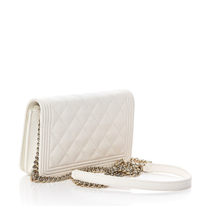 Chanel Caviar Quilted Boy Wallet On Chain WOC White 2 of 9