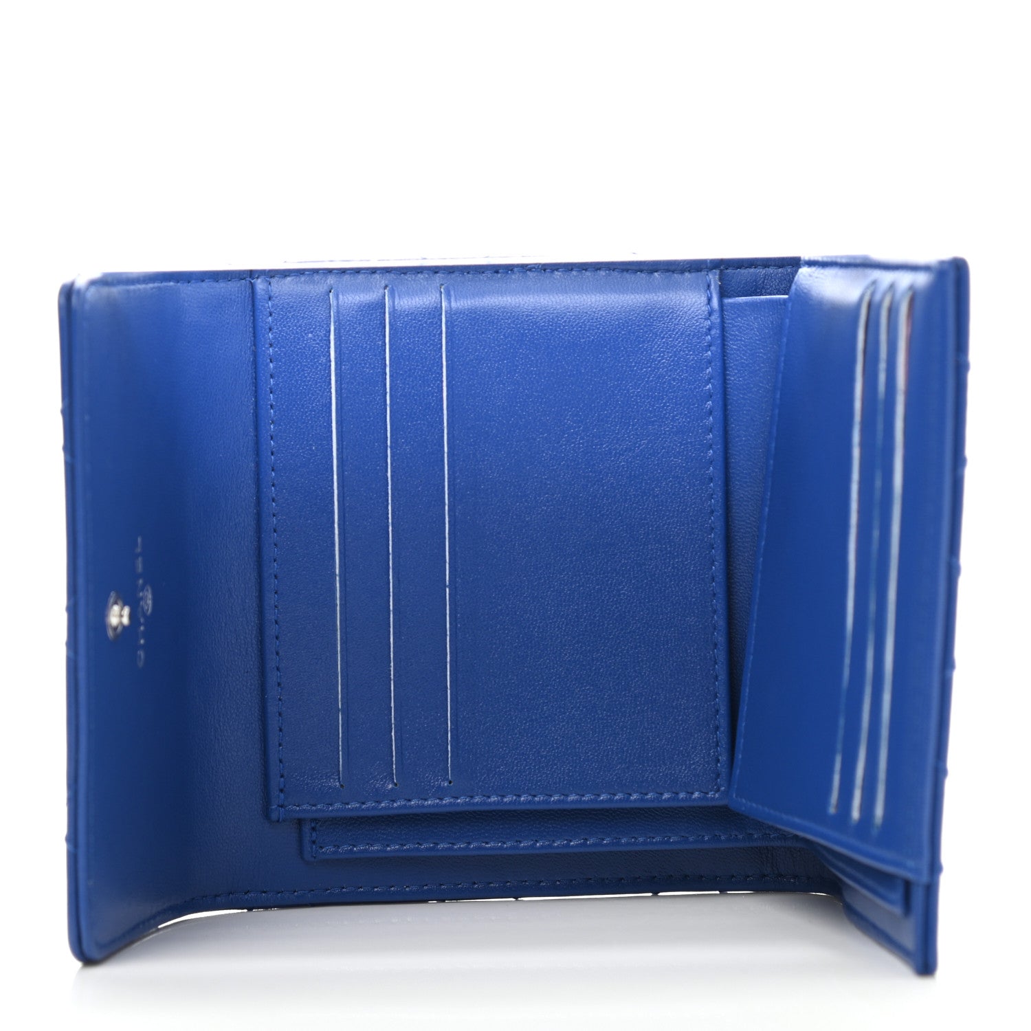 Chanel Calfskin Stitched Fancy CC Compact Flap Wallet Blue 5 of 12