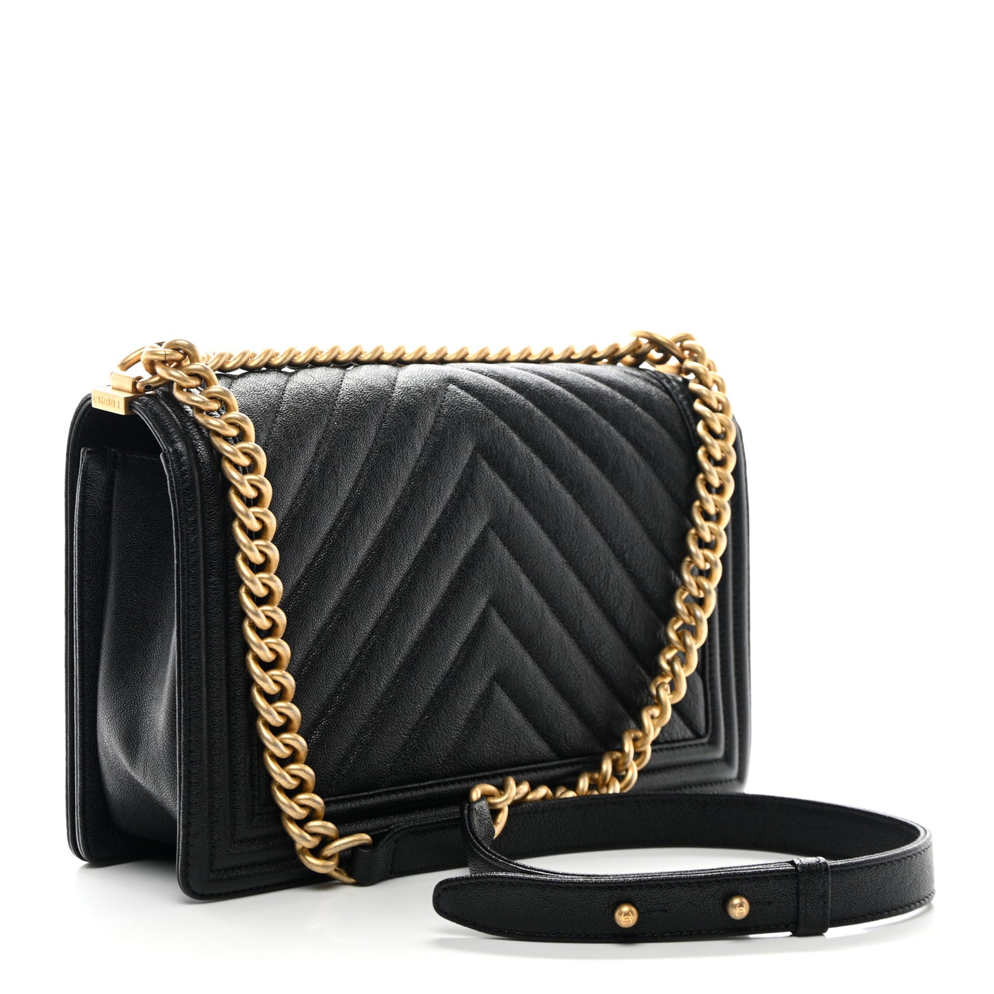 Caviar Chevron Quilted New Medium Boy Flap Black