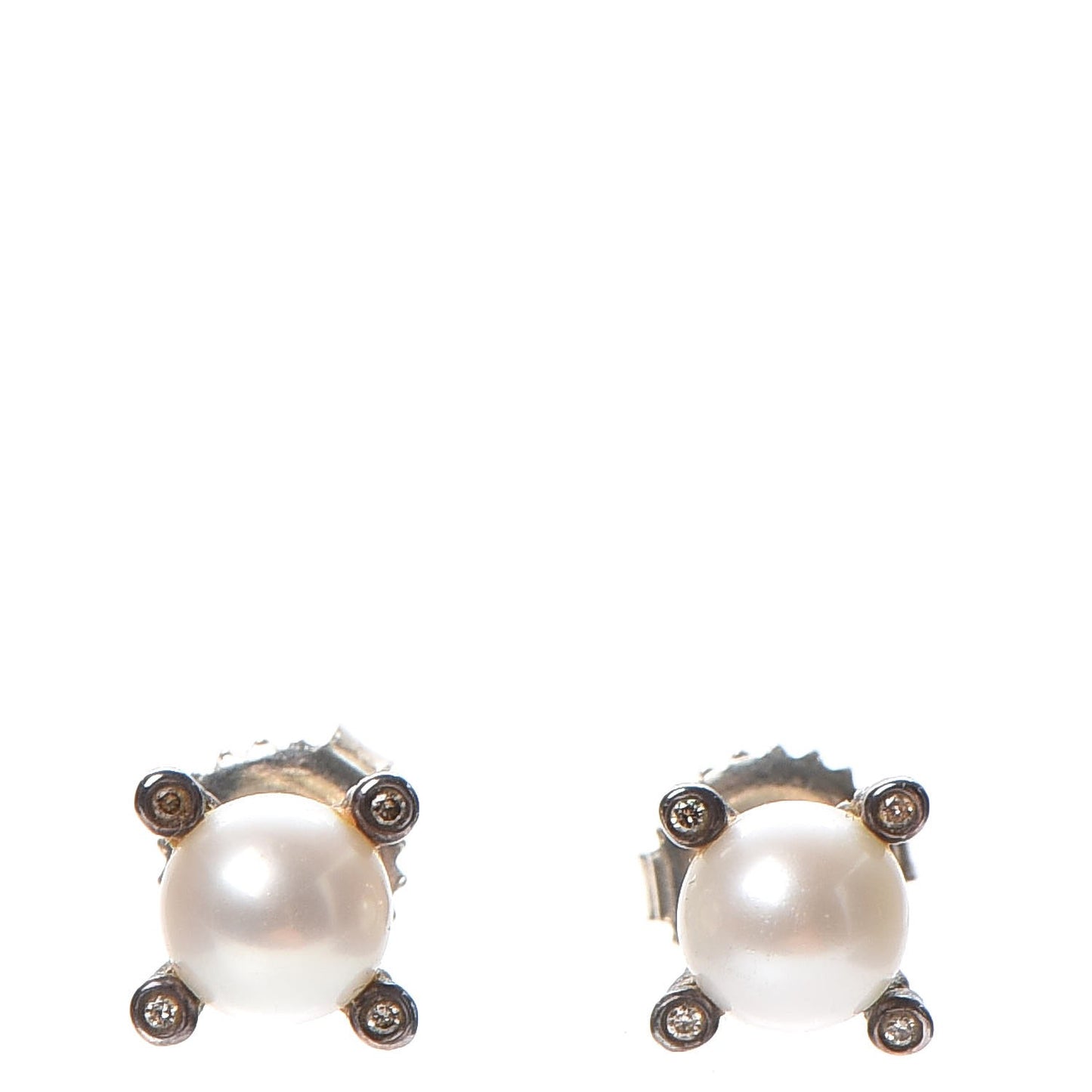 Sterling Silver Diamond Pearl 7mm Earrings