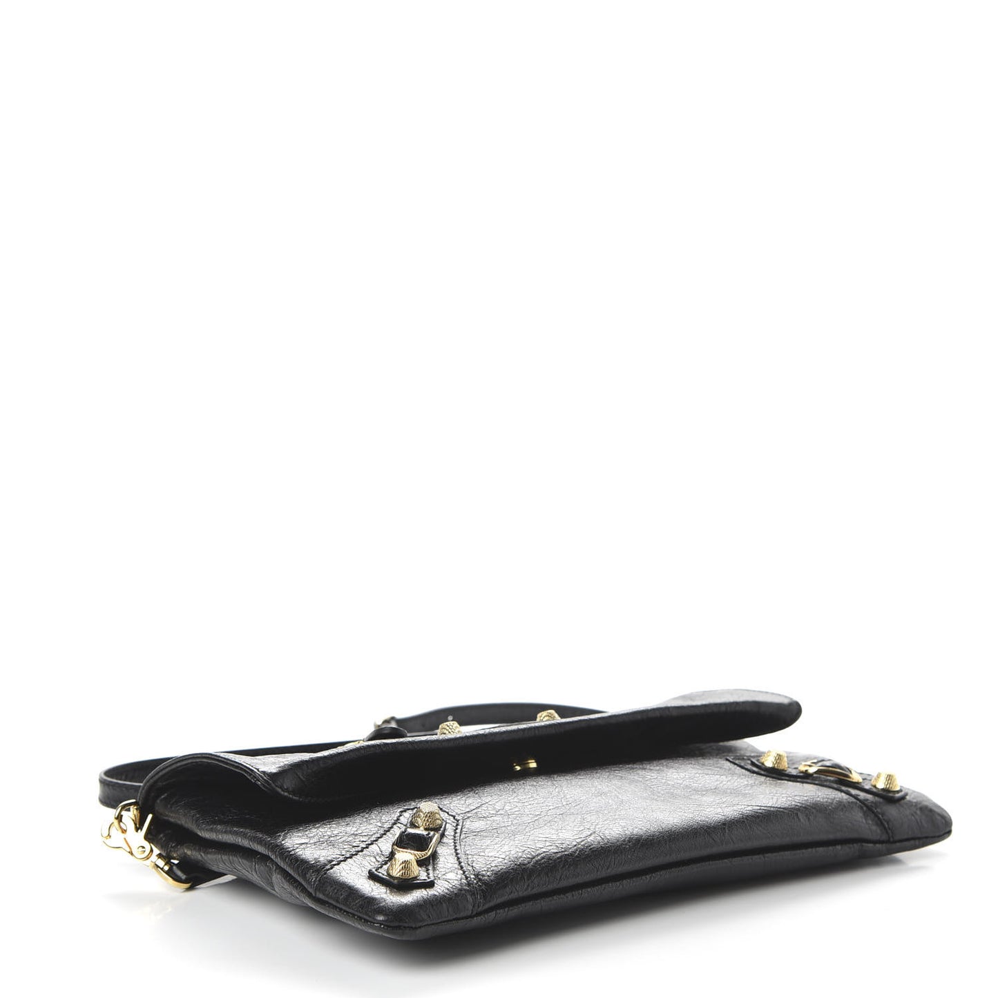 Agneau Giant 12 Gold Hardware Envelope Strap Clutch Black