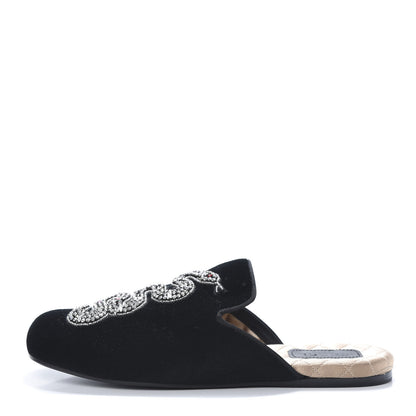 Gucci Velvet Crystal Snake Embroidered Womens Slippers 37 Black 1 of 9