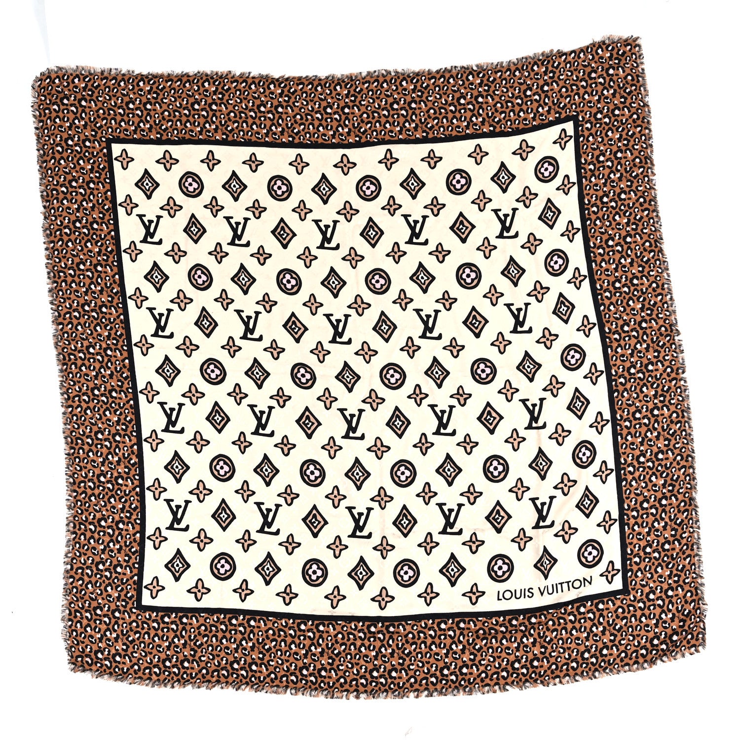 Louis Vuitton Silk Wool Wild At Heart Shawl Caramel Creme Black 1 of 4