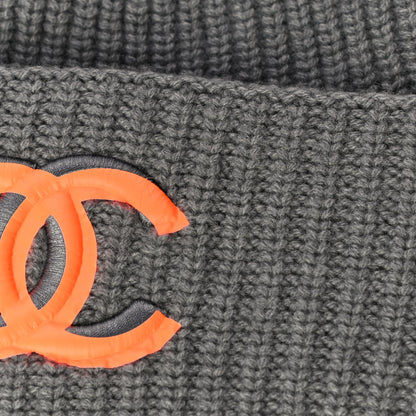 Chanel Wool Cashmere CC Beanie Hat Grey Orange 9 of 9