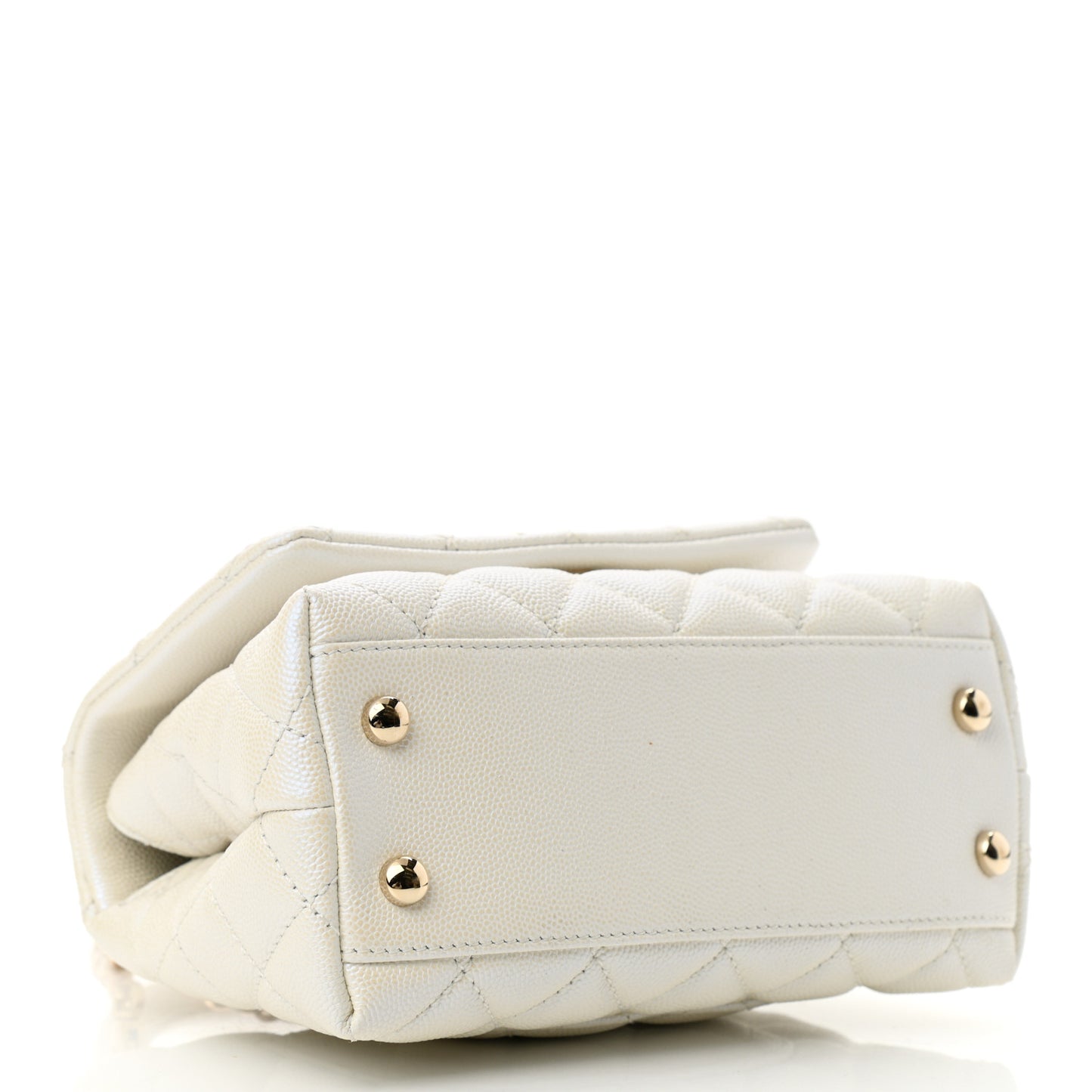 Iridescent Caviar Quilted Extra Mini Coco Handle Flap White
