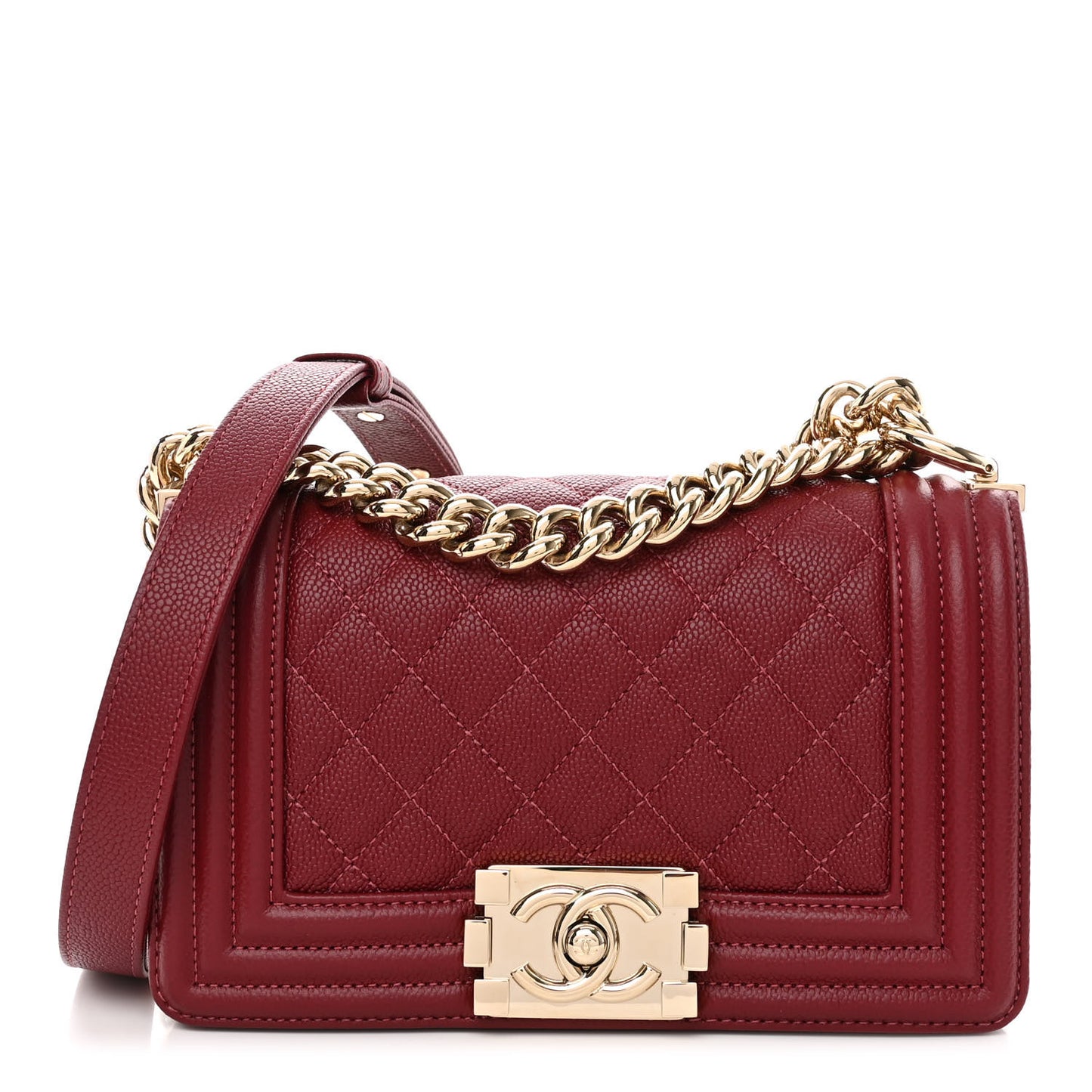 Caviar Quilted Small Boy Flap Burgundy
