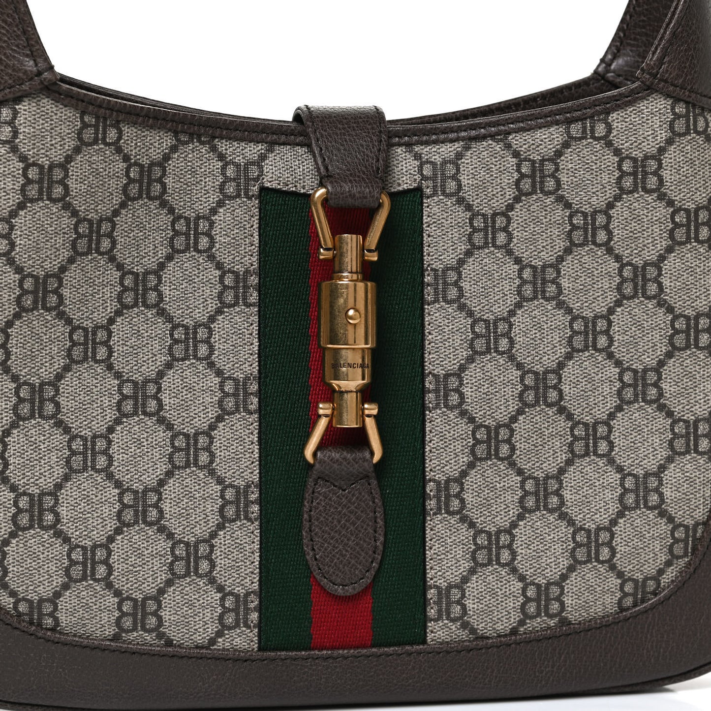 X BALENCIAGA BB Supreme Monogram Calfskin Web Small Jackie 1961 Hobo Beige Ebony