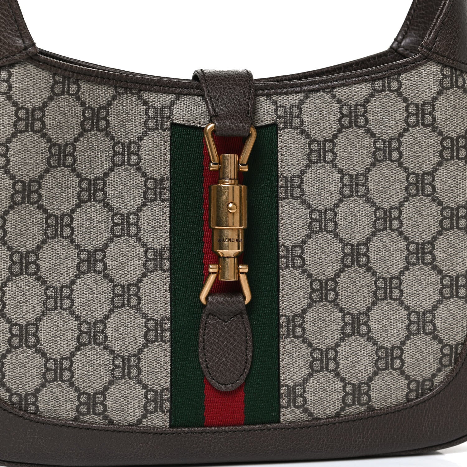 Gucci X BALENCIAGA BB Supreme Monogram Calfskin Web Small Jackie 1961 Hobo Beige Ebony 7 of 11