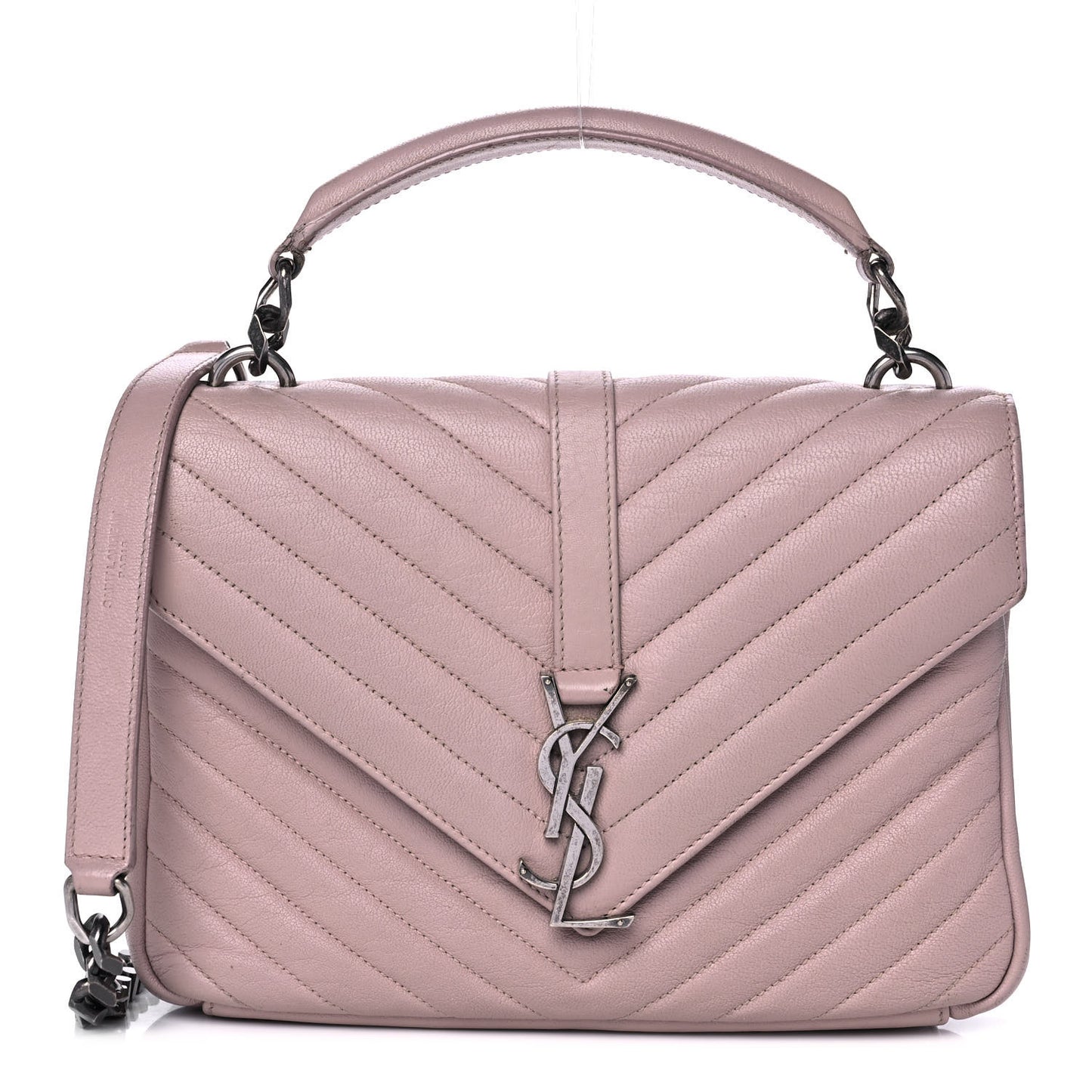Sheepskin Matelasse Chevron Monogram Medium College Bag Rose Poudre