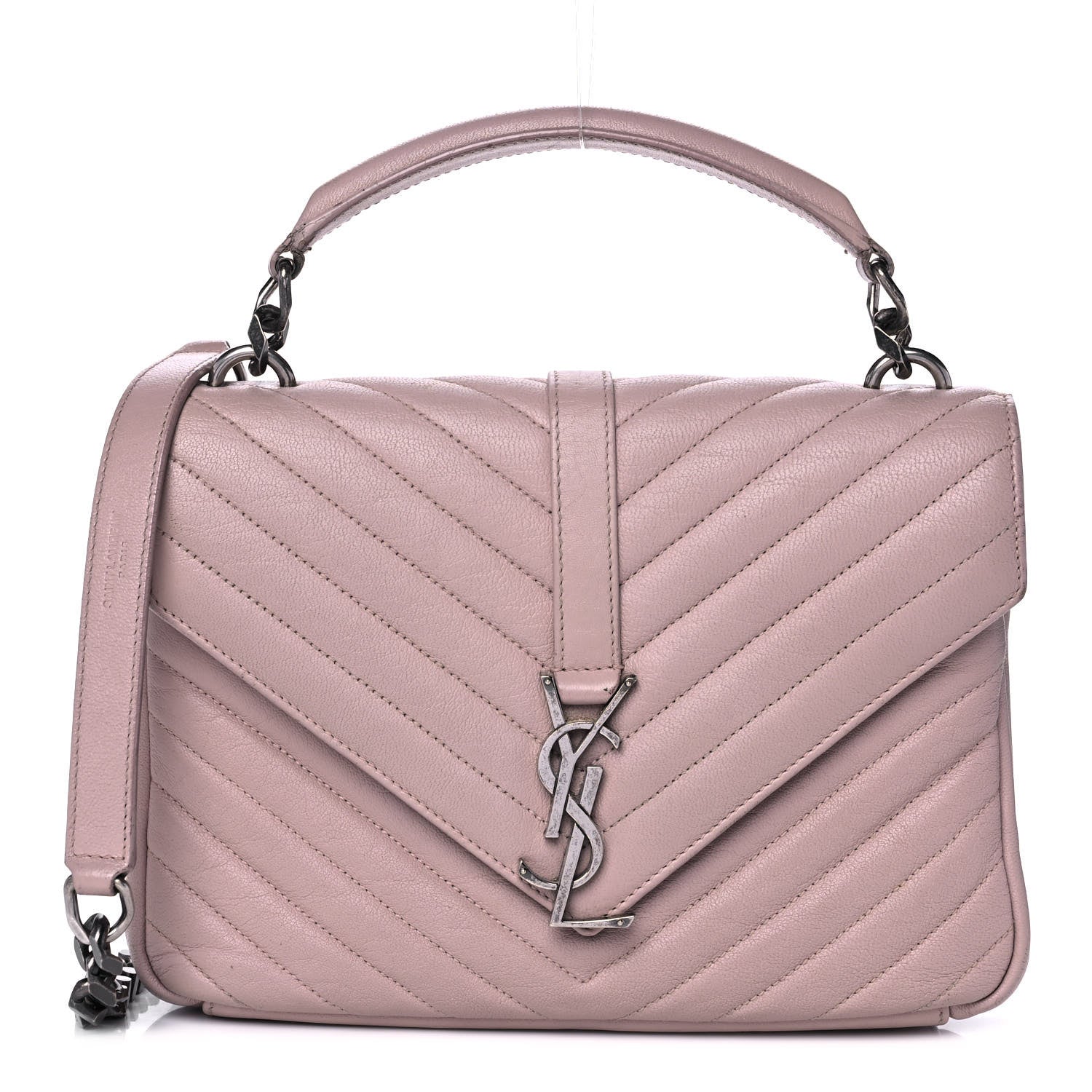 Saint Laurent Sheepskin Matelasse Chevron Monogram Medium College Bag Rose Poudre 1 of 19