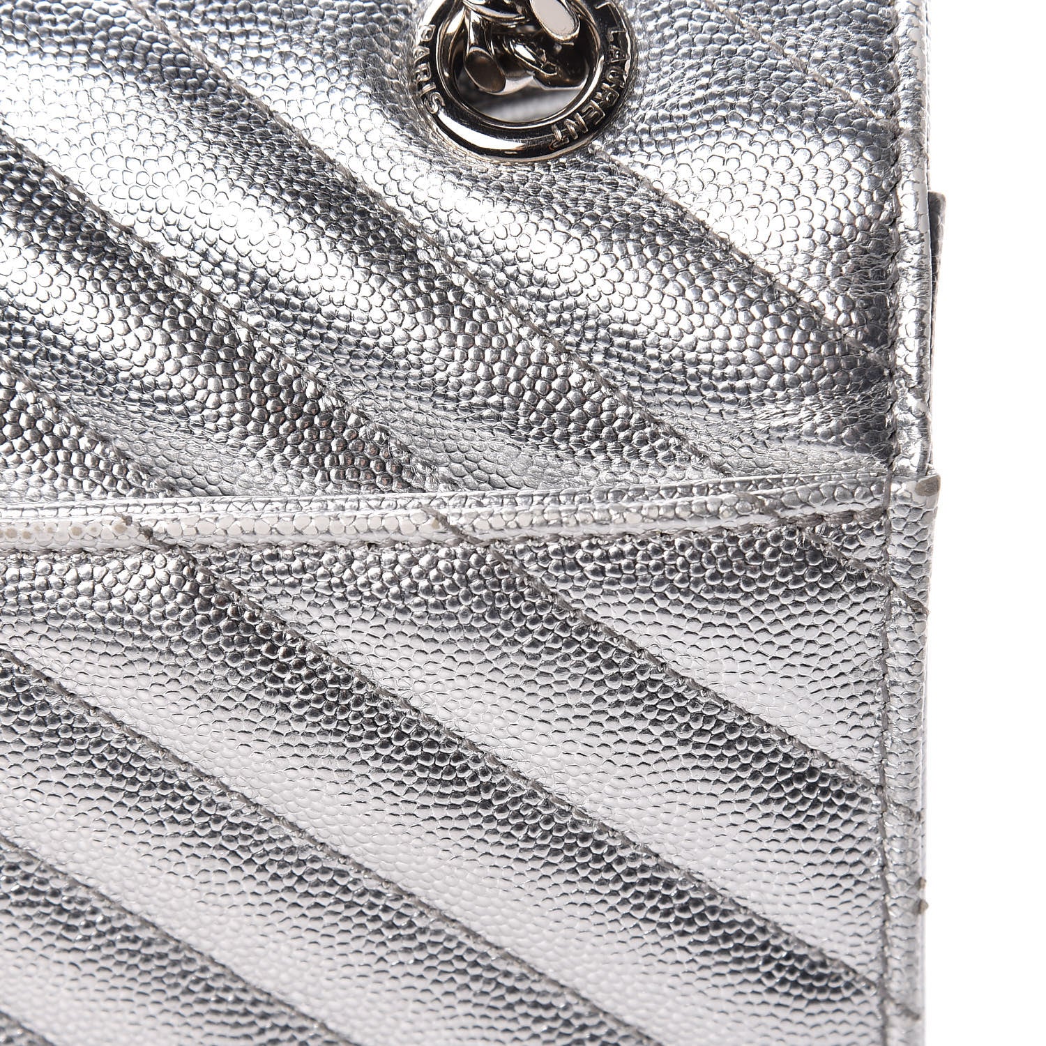 Saint Laurent Metallic Grain De Poudre Matelasse Medium Monogram Satchel Silver 14 of 19