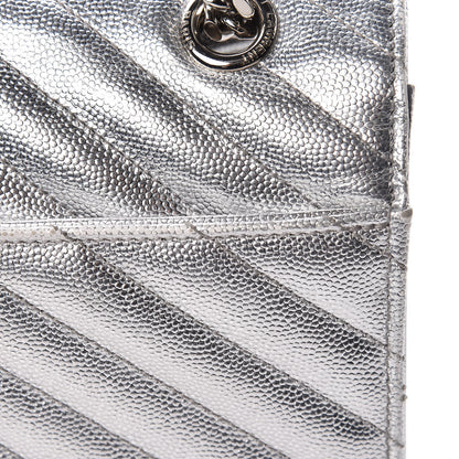 Saint Laurent Metallic Grain De Poudre Matelasse Medium Monogram Satchel Silver 14 of 19