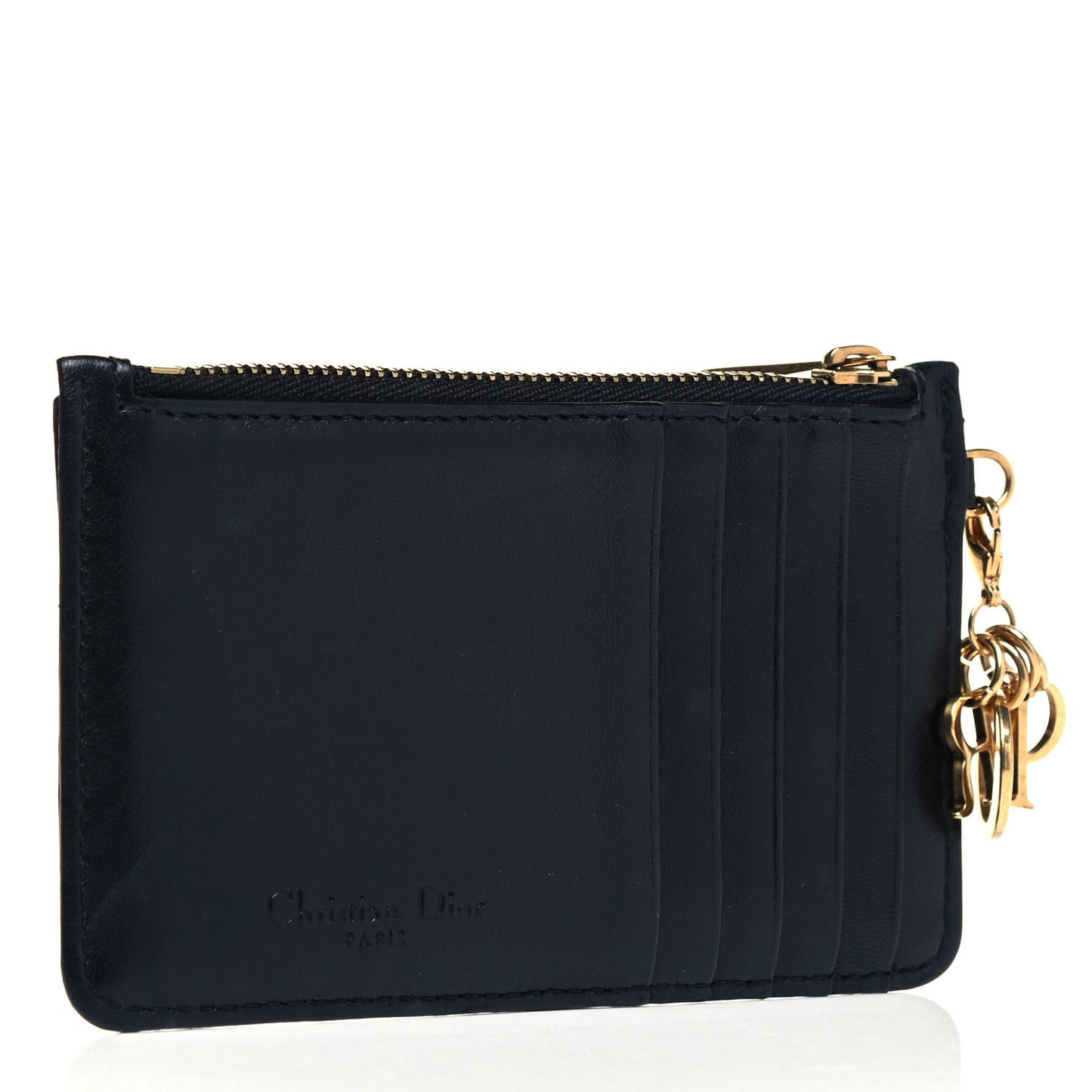 Lambskin Cannage Studded Lady Dior Zip Card Holder Black