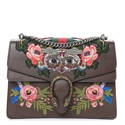 Gucci Calfskin Web Owl Embroidered Medium Dionysus Shoulder Bag New Acero Multicolor 1 of 11