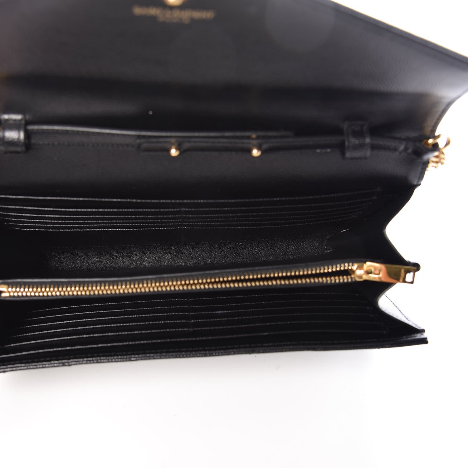Saint Laurent Grain De Poudre Matelasse Chevron Monogram Chain Wallet Black 5 of 9