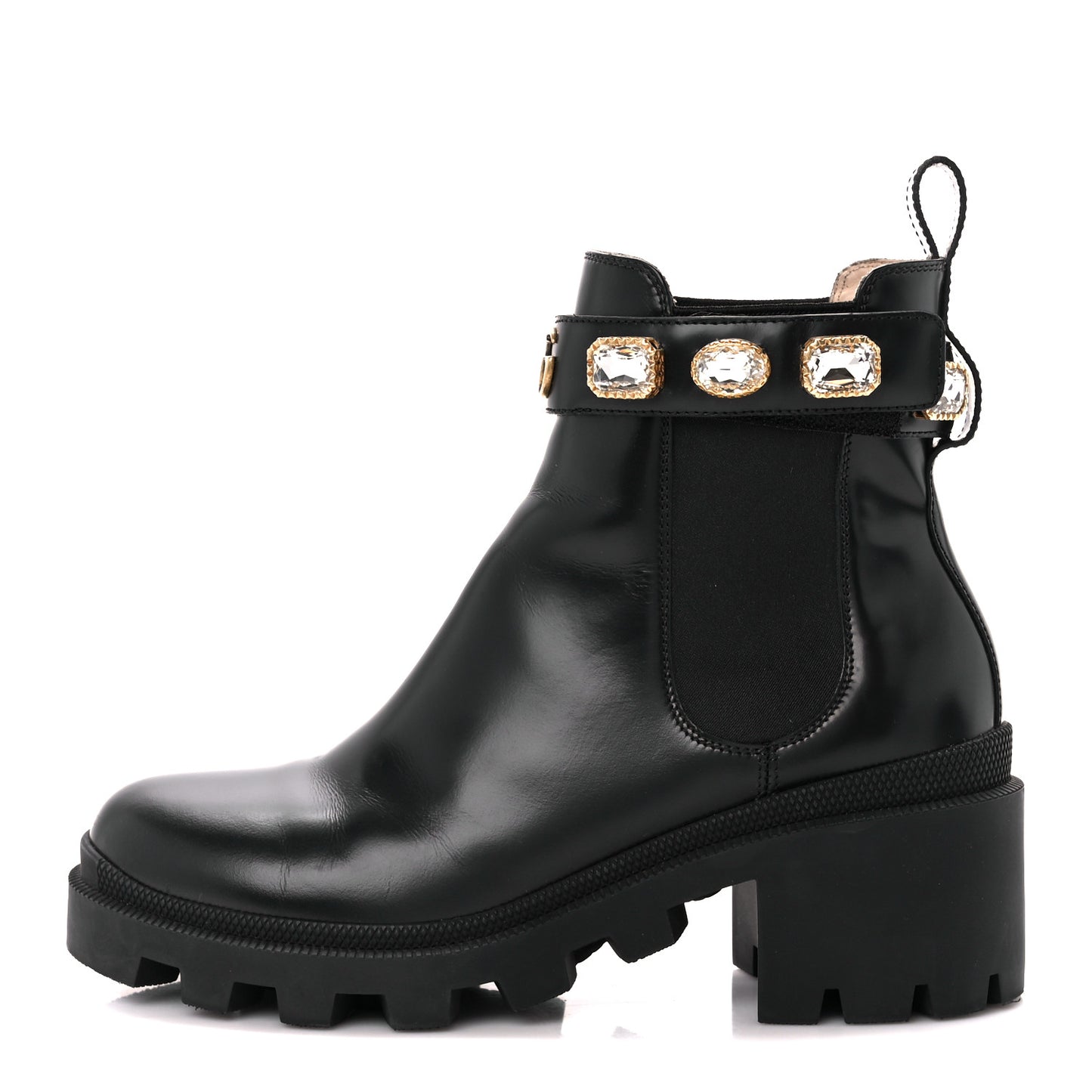 Calfskin Crystal GG Trip Chelsea Ankle Boots 38 Black