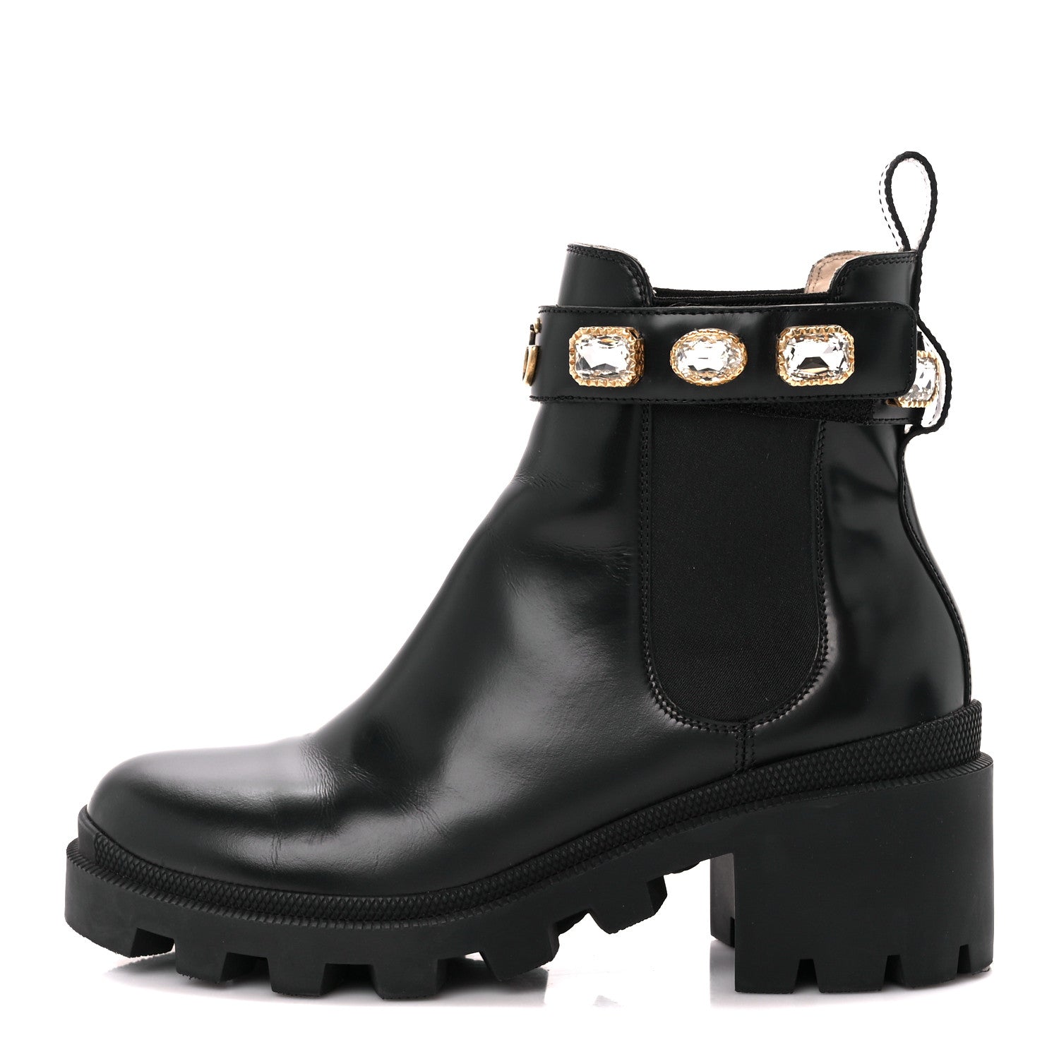 Gucci Calfskin Crystal GG Trip Chelsea Ankle Boots 38 Black 1 of 9