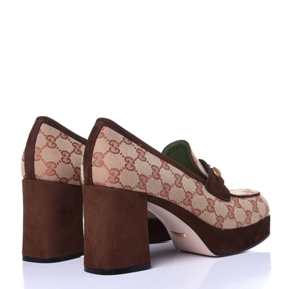 Gucci GG Monogram Suede Houdan Mid Heel Platform Loafers 41 Beige Ruggine Maroon 4 of 13