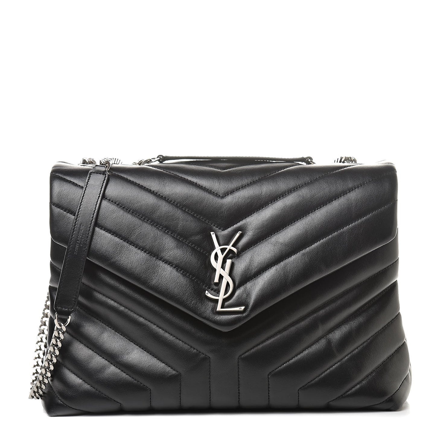 Calfskin Y Quilted Monogram Medium Loulou Chain Satchel Black