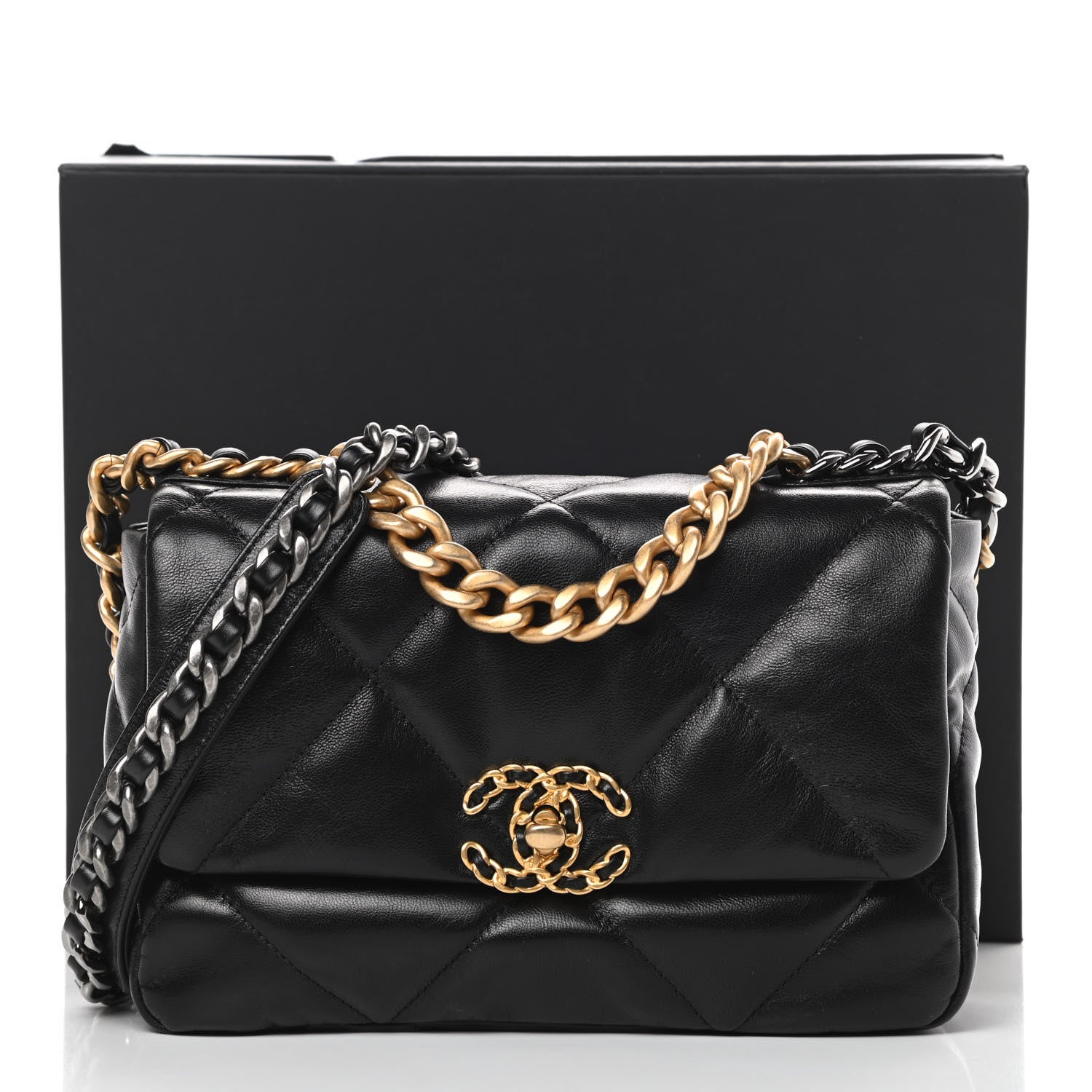 Chanel Goatskin Quilted Medium 19 Flap Black 11 of 11
