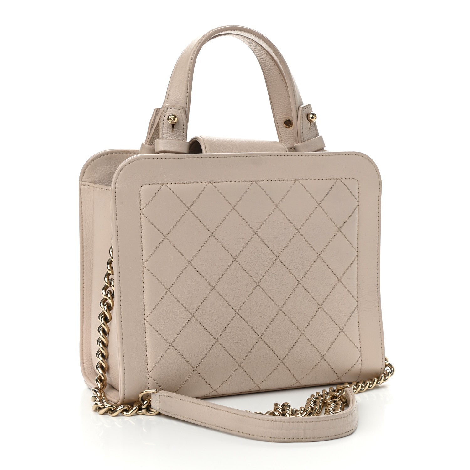 Chanel Grained Calfskin Stitched Small Label Click Shopper Tote Light Beige 3 of 12