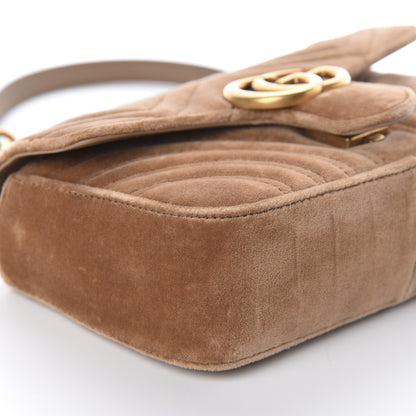 Gucci Velvet Matelasse Mini GG Marmont Shoulder Bag Taupe 9 of 11