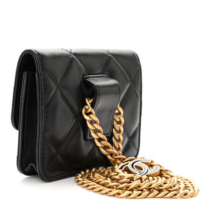 Chanel Lambskin Enamel Quilted Pending CC Flap Belt Bag Black 3 of 12