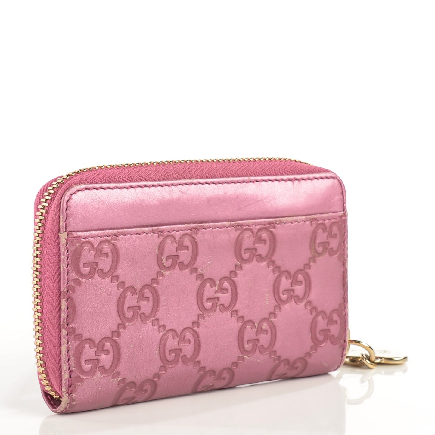 Guccissima Heart Detail Zip Around Card Case Pink