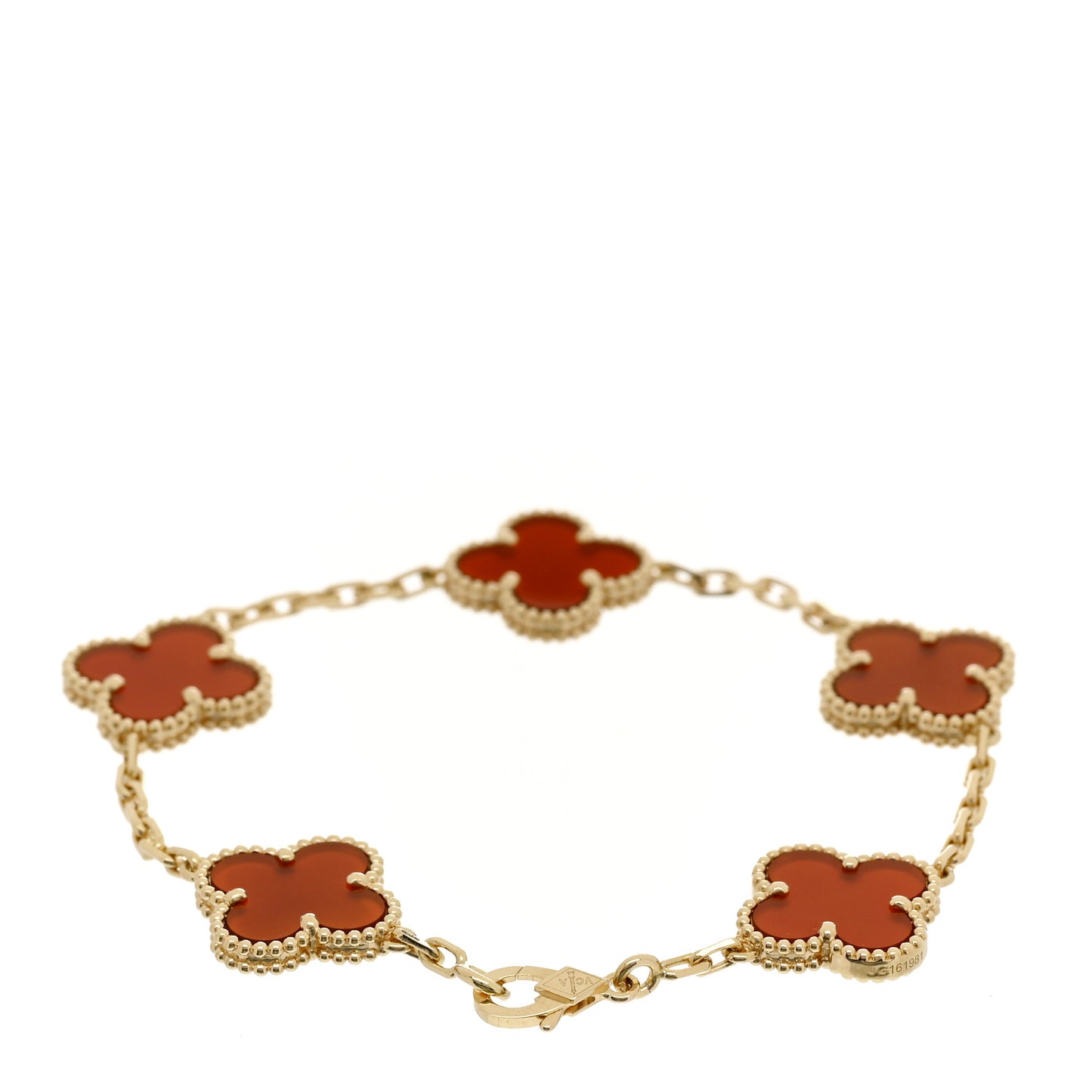 18K Yellow Gold Carnelian 5 Motifs Vintage Alhambra Bracelet