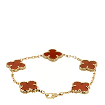 Van Cleef & Arpels 18K Yellow Gold Carnelian 5 Motifs Vintage Alhambra Bracelet 2 of 5
