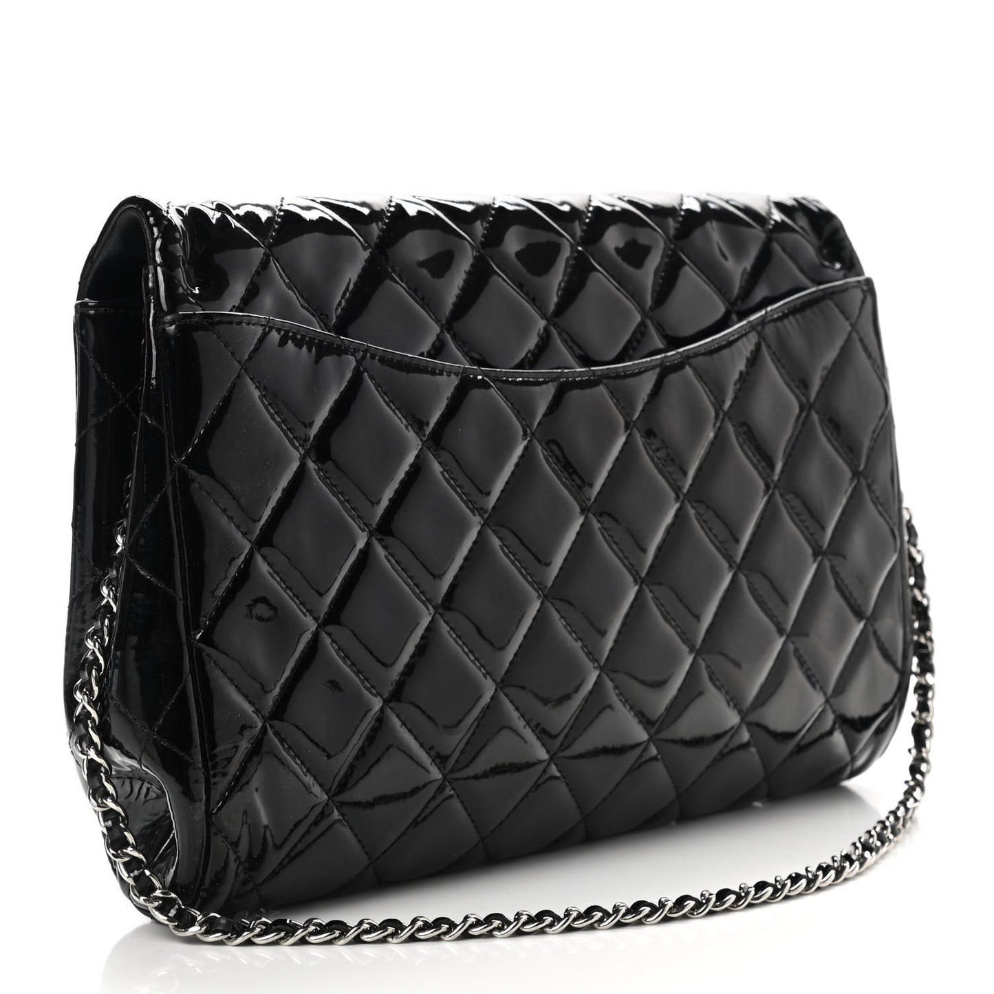 Patent Quilted Clutch with Chain Flap Black