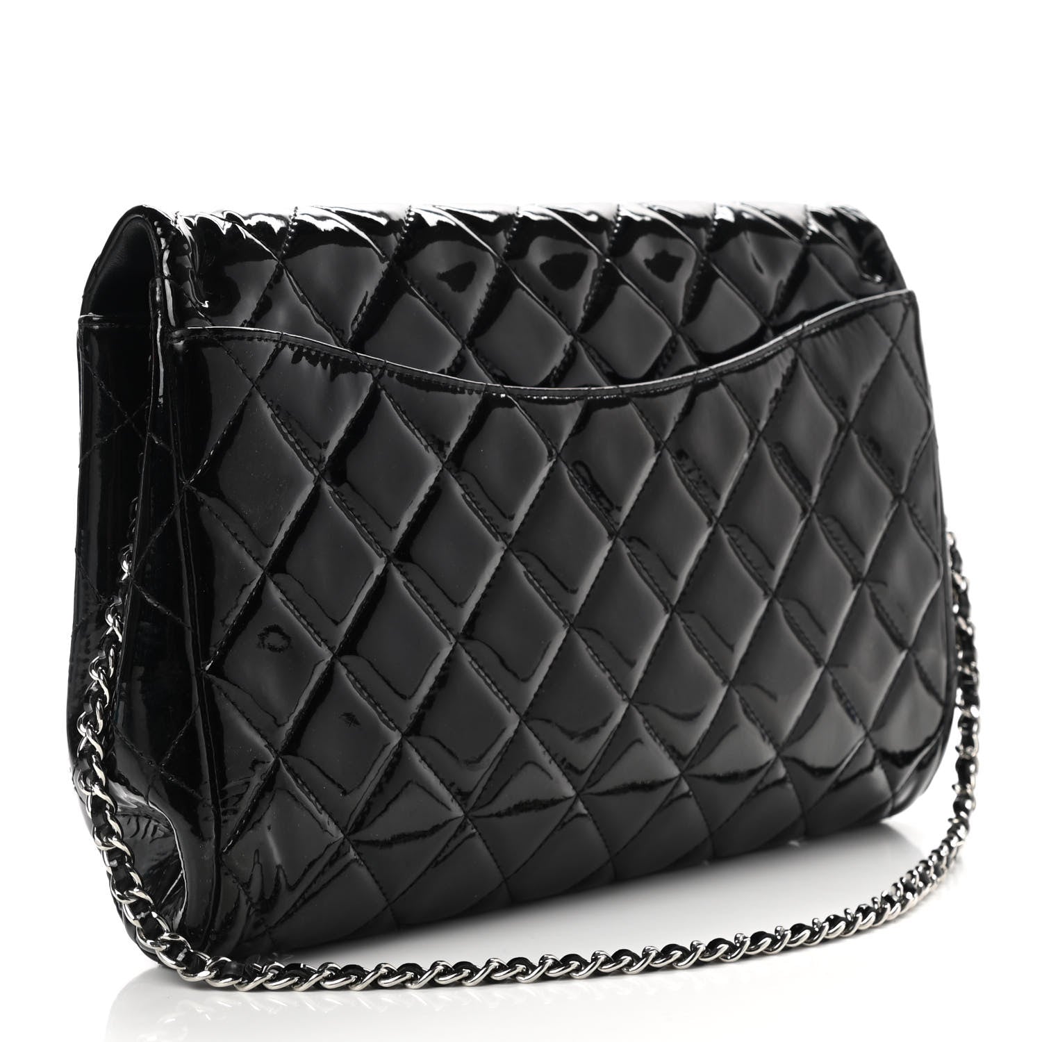 Chanel Patent Quilted Clutch with Chain Flap Black 3 of 9