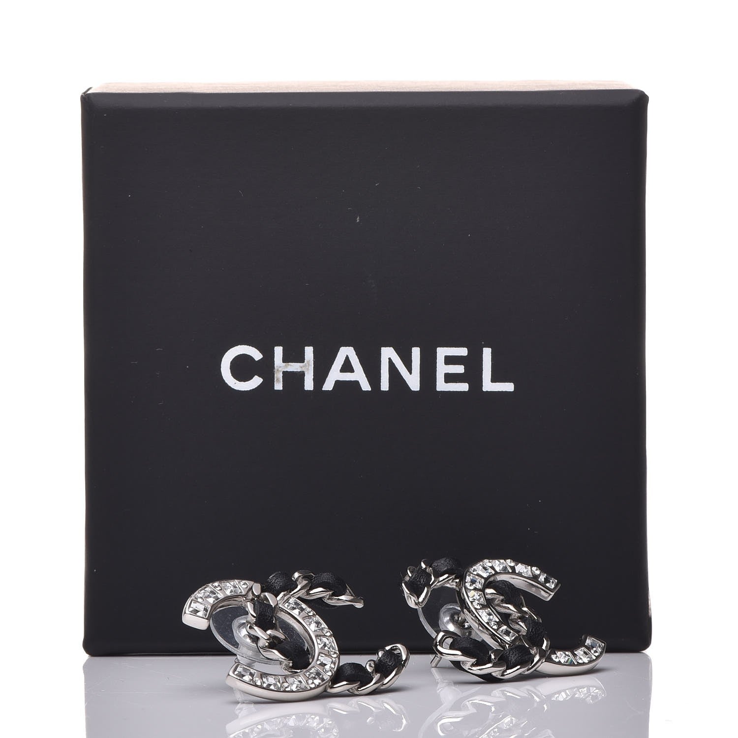 Chanel Crystal Baguette Lambskin Large CC Earrings Silver Black 5 of 5