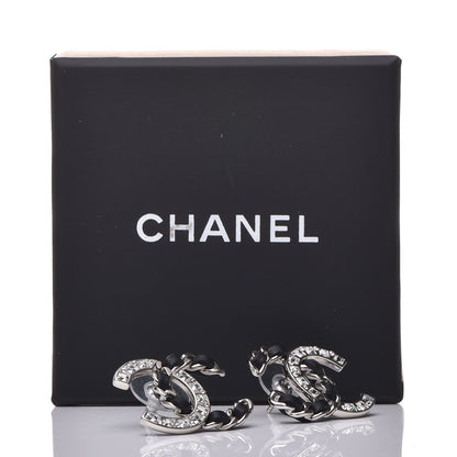 Chanel Crystal Baguette Lambskin Large CC Earrings Silver Black 5 of 5