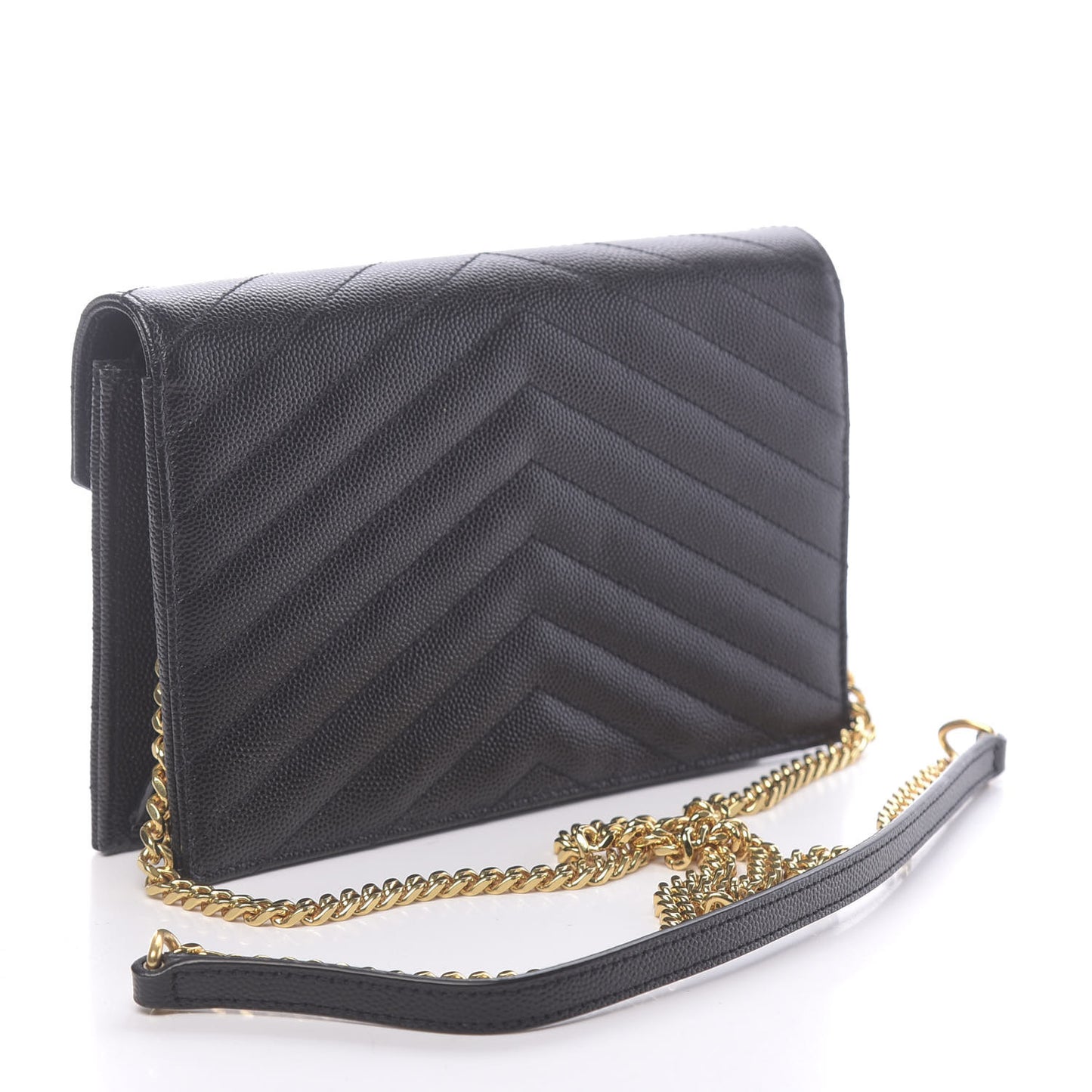 Grain De Poudre Matelasse Chevron Monogram Envelope Chain Wallet Black