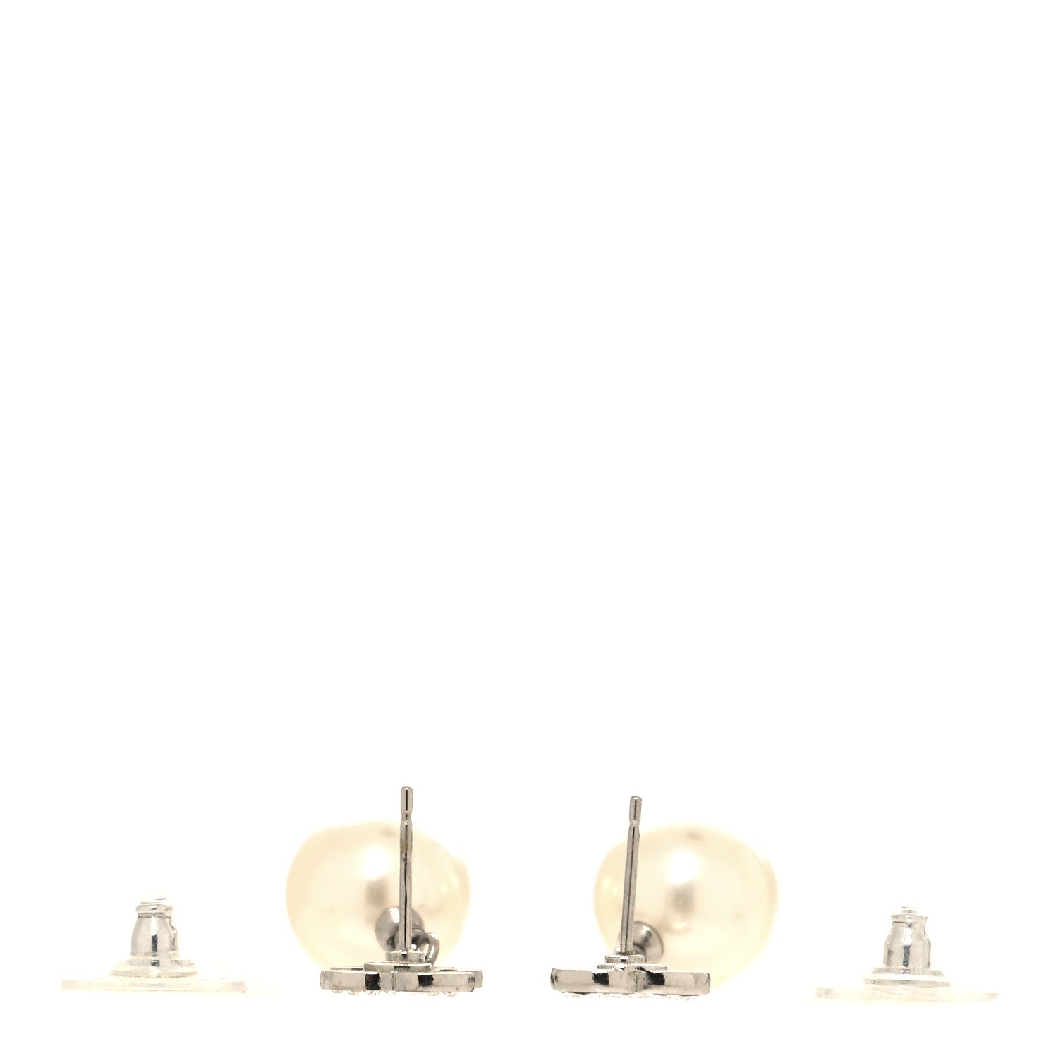 Chanel Crystal Pearl CC Drop Earrings Silver Pearly White 3 of 5