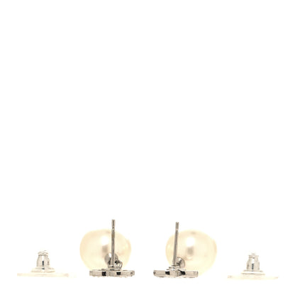 Chanel Crystal Pearl CC Drop Earrings Silver Pearly White 3 of 5